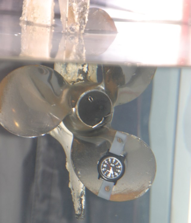 The watch on the outboard propeller blade