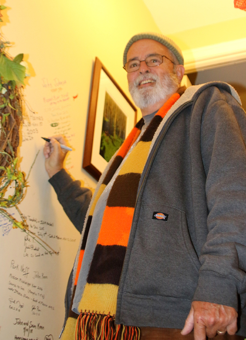 Ron Haines signing wall at Dale Sanders house on 10/31/19.  Photo by Sue Haines